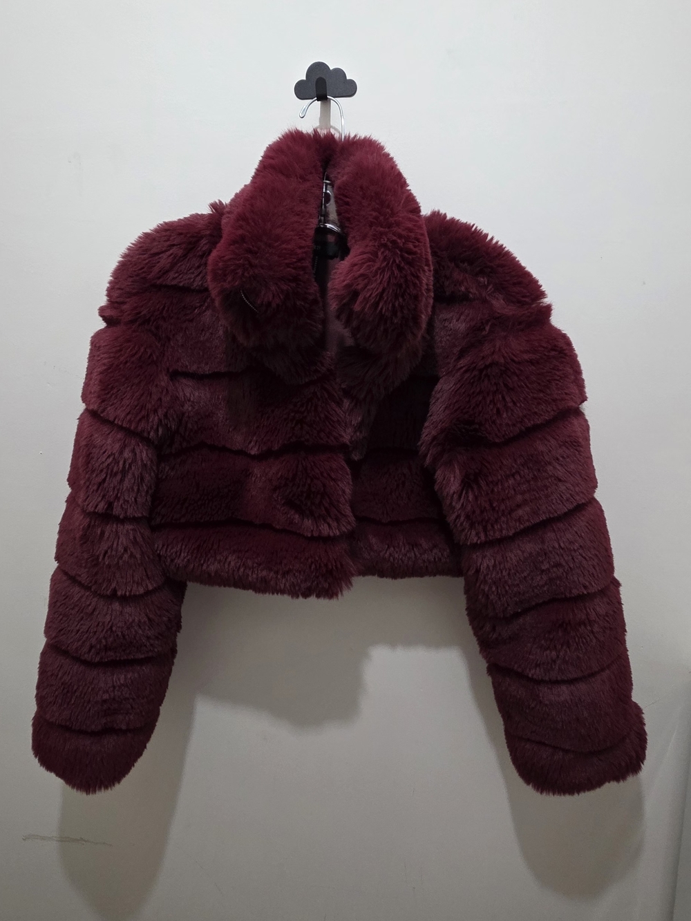 Forever 21 Wine Faux Fur Cropped Teddy Jacket Size M
